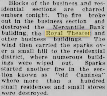 Royal Theater - APRIL 22 1925 FIRE